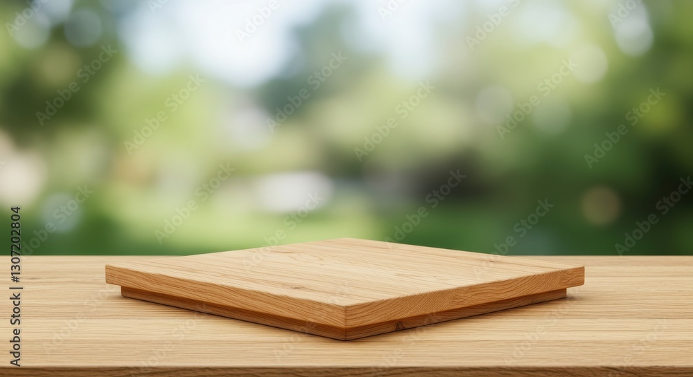 Wooden tabletop with blurred green background, ideal for food photography Wooden tabletop with blurred green background, ideal for food photography