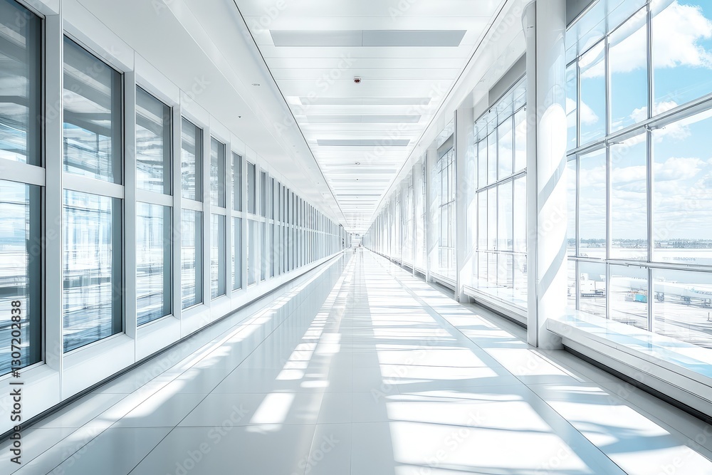 White interior with long corridor in modern space. AI generated illustration. White interior with long corridor in modern space. AI generated illustration.