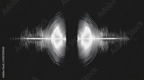 Symmetry in Sound: An abstract representation of sound waves, a harmonious interplay of form and pattern, presented in a striking monochromatic composition. 