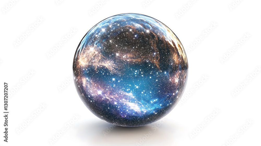 Mystical crystal ball reflecting stars on solid white background. Mystical crystal ball reflecting stars on solid white background.