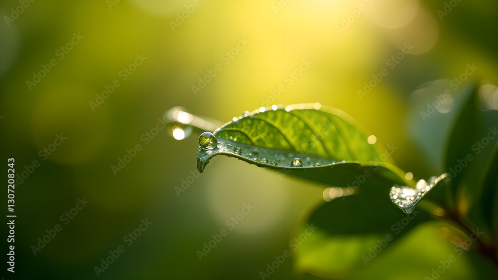 Dew Drops on Leaf Sparkle in the Morning Sun Dew Drops on Leaf Sparkle in the Morning Sun