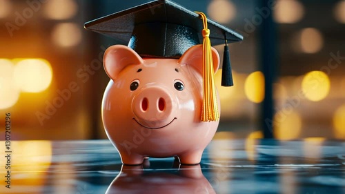 Saving for Education: Piggy Bank with Graduation Cap