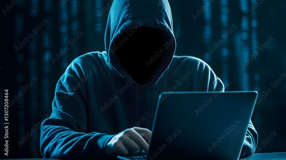 A hacker stealing data from a glowing screen in a dark setting. representing cyber hacking, personal data breaches, cybersecurity threats, data breaches, online fraud, cybercriminal A hacker stealing data from a glowing screen in a dark setting. representing cyber hacking, personal data breaches, cybersecurity threats, data breaches, online fraud, cybercriminal