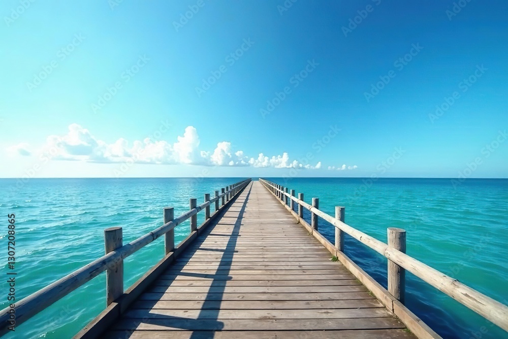 Pier extends into distance with clear blue sky above, scenery, peaceful Pier extends into distance with clear blue sky above, scenery, peaceful