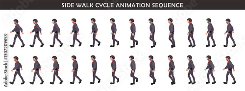 Police Officer Character walk cycle animation sequence. Front walk frame by frame animation sprite sheet.