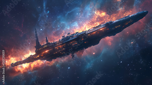 Fototapeta Naklejka Na Ścianę i Meble -  futuristic spacecraft docking to orbital space station beneath vibrant milky way galaxy stars symbolizing cosmic exploration science innovation and deep space astronomy