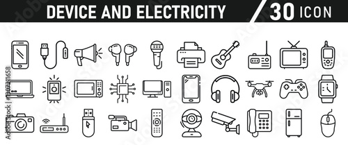 Device and electronics icon set, device, technology, mobile, web, set, icon, computer, and Electricity Icons