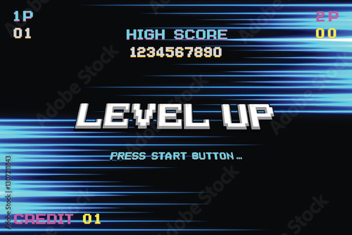 LEVEL UP. pixel art .8 bit game. retro game. for game assets in vector illustrations.