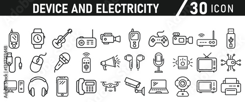Device and electronics icon set, device, technology, mobile, web, set, icon, computer, and Electricity Icons