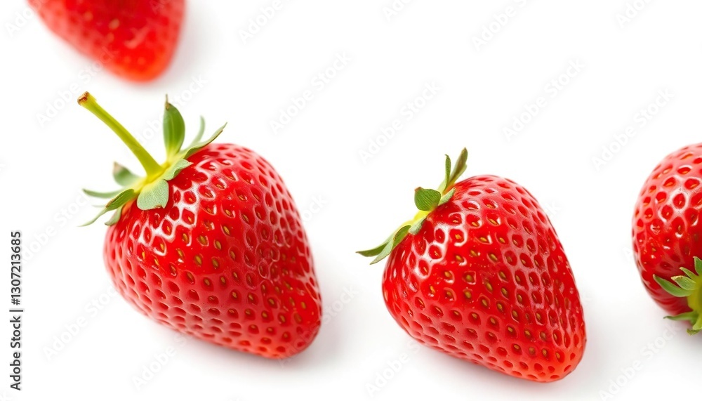 A single, ripe, red strawberry isolated on pure white, isolated, food A single, ripe, red strawberry isolated on pure white, isolated, food