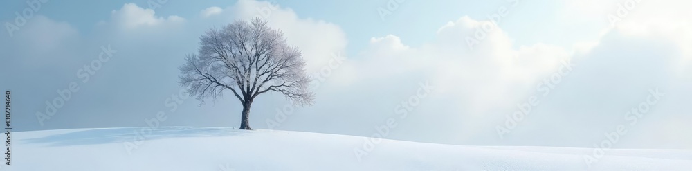 A solitary tree on a snow-covered white ground, natural, forest A solitary tree on a snow-covered white ground, natural, forest