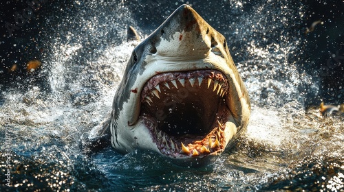 Great White Shark Attacking Water photo