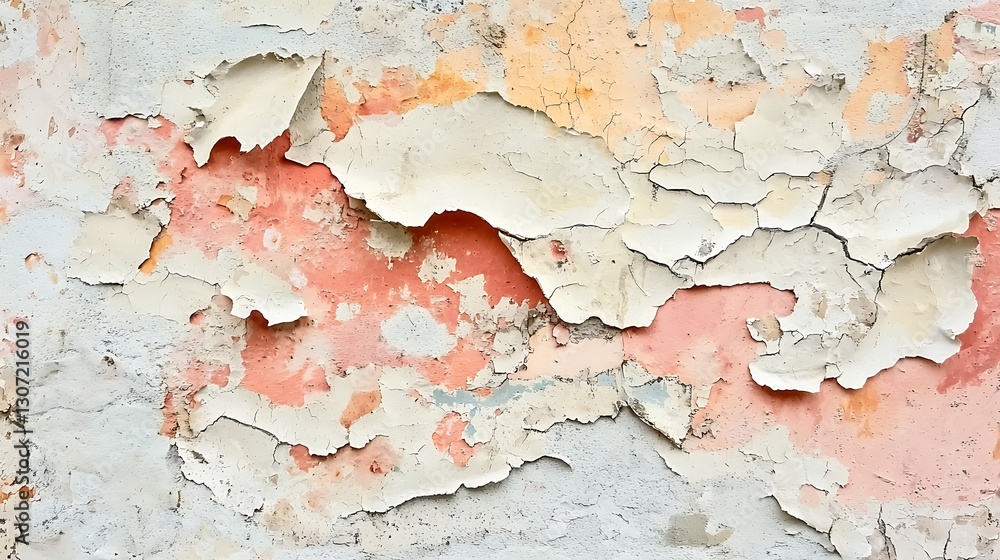Peeling paint on a weathered wall, revealing layers of faded pastel colors. Peeling paint on a weathered wall, revealing layers of faded pastel colors.