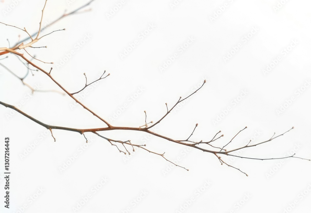 Fototapeta premium Delicate, bare branches against a pure white backdrop, clean, aged