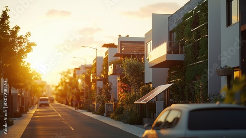 Innovative Neighborhood Showcasing Solar Energy and Vertical Green Spaces