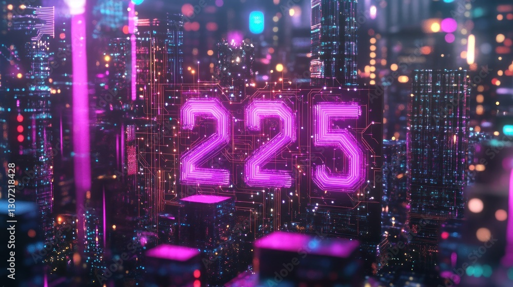 Naklejka premium Neon Cityscape 225 Circuit Board Future Tech