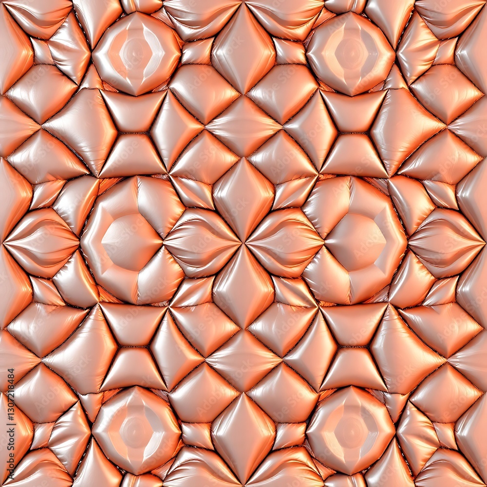 Geometric Pattern: A close-up view of a seamless geometric pattern, the repetition and variation of shapes such as diamonds and circles creating an intriguing three-dimensional effect.