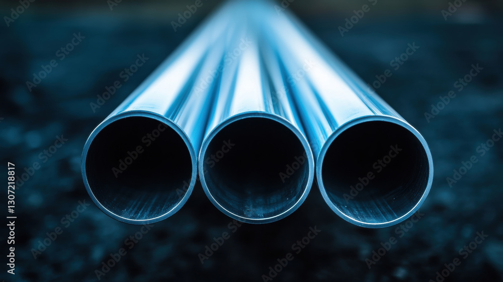 custom made wallpaper toronto digitallight blue aluminum pipe lengths extending into a dark background.