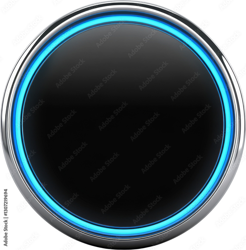 Modern digital button with a blue glow on a black background. cut out. Modern digital button with a blue glow on a black background. cut out.