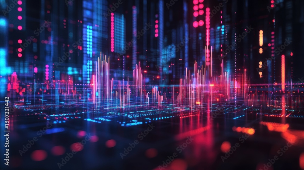 Digital city skyline, data stream, glowing, night, abstract background, tech concept Digital city skyline, data stream, glowing, night, abstract background, tech concept