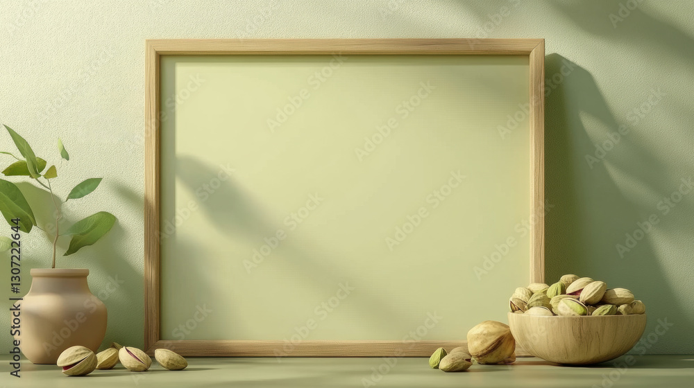 custom made wallpaper toronto digitalA advertisement board for a pistachio brand, minimalist style. Pistachio frame, Pistachios isolated on white background. Shelled roasted pistachios. natural border.