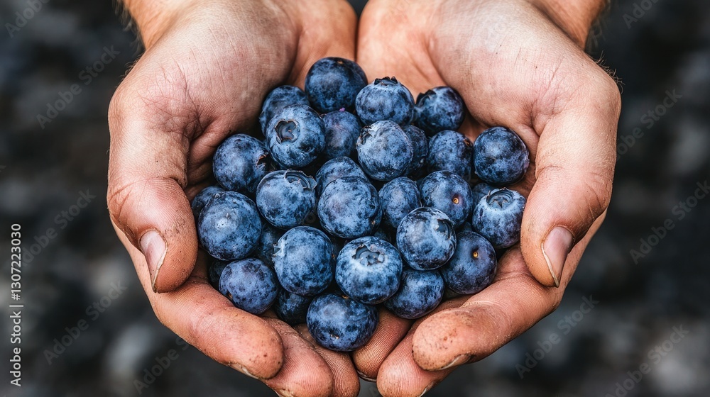 Freshly Harvested Blueberries Held in Hands Against a Dark Background for Healthy Eating Concept Freshly Harvested Blueberries Held in Hands Against a Dark Background for Healthy Eating Concept