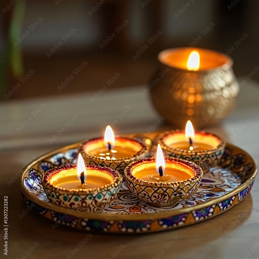 Diwali celebration with traditional diyas home setting photography warm atmosphere close-up view festive spirit Diwali celebration with traditional diyas home setting photography warm atmosphere close-up view festive spirit