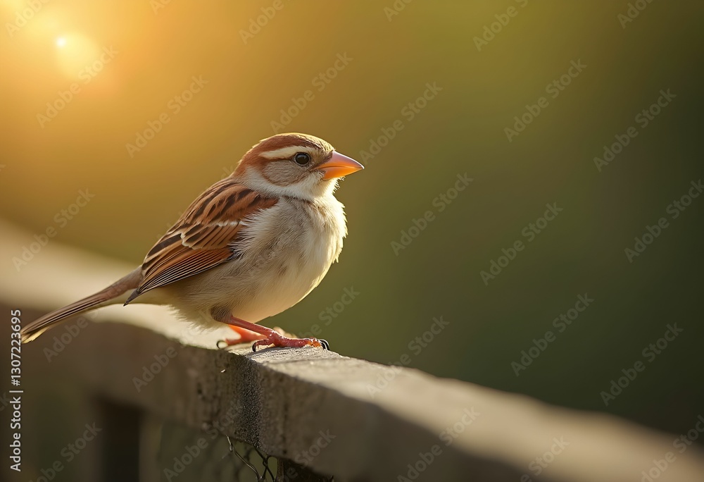 Sparrow perched on fence in sunlight Sparrow perched on fence in sunlight