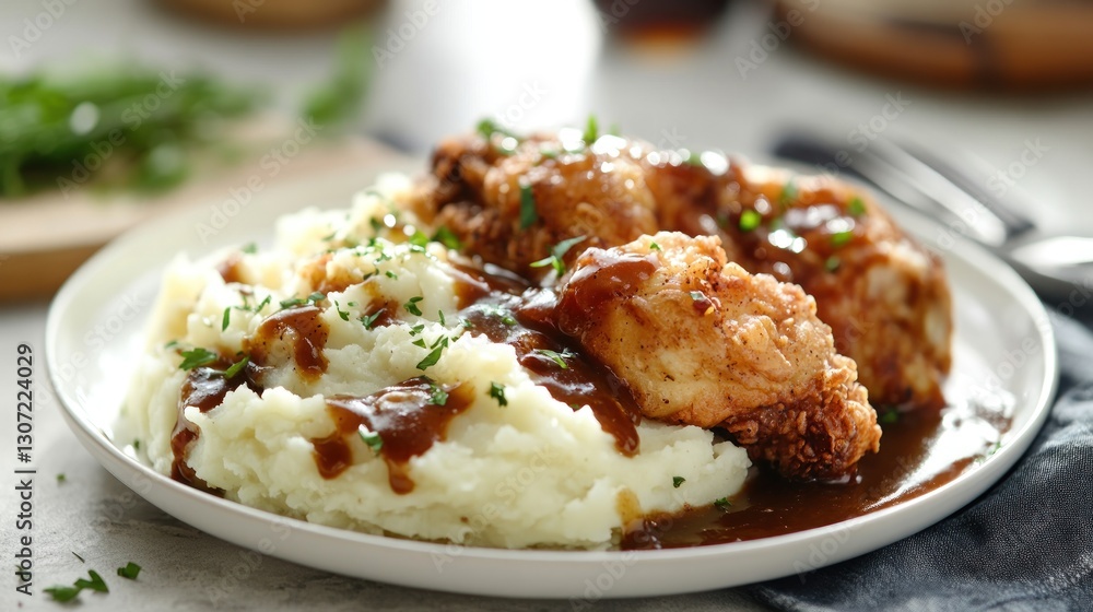 Crispy Fried Chicken with Creamy Mashed Potatoes and Rich Gravy Crispy Fried Chicken with Creamy Mashed Potatoes and Rich Gravy