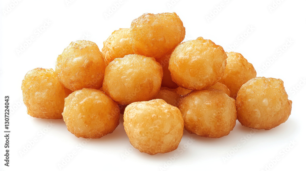 Pile of Golden Brown Fried Potato Balls on White Background Pile of Golden Brown Fried Potato Balls on White Background