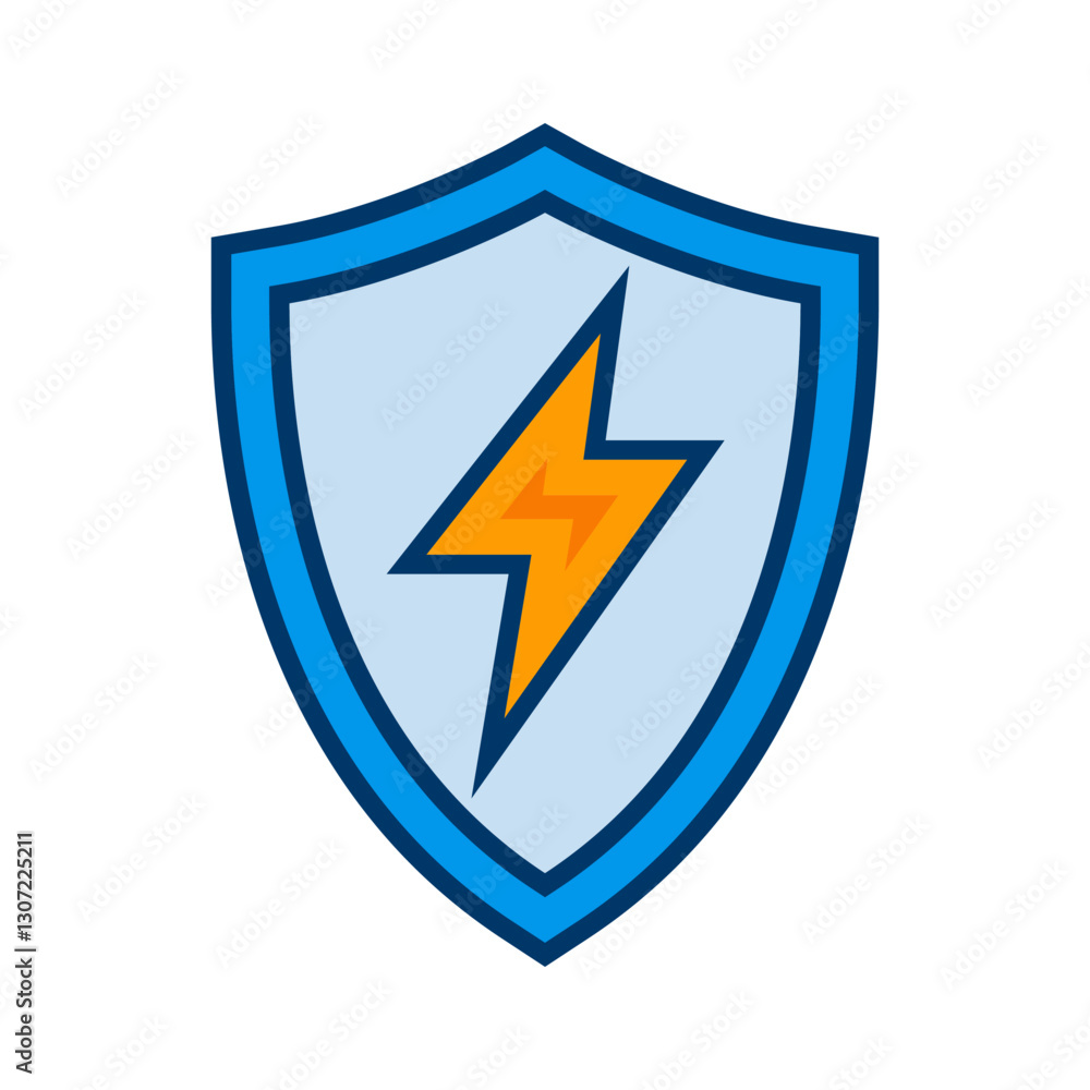 Shield icon with a lightning bolt symbol. Concept of energy protection, cyber security, power security, and digital safety. Vector illustration Shield icon with a lightning bolt symbol. Concept of energy protection, cyber security, power security, and digital safety. Vector illustration