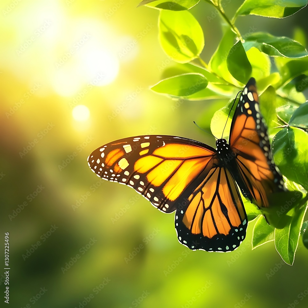 Fototapeta premium Monarch butterfly and flowers in a tranquil forest setting high resolution picture