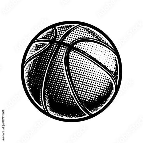 Basketball ball with textured surface and black seams on white background. Concept of sport and competition. Vector illustration