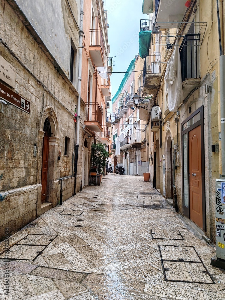 Fototapeta premium Street in Bari Italy, rainy day 