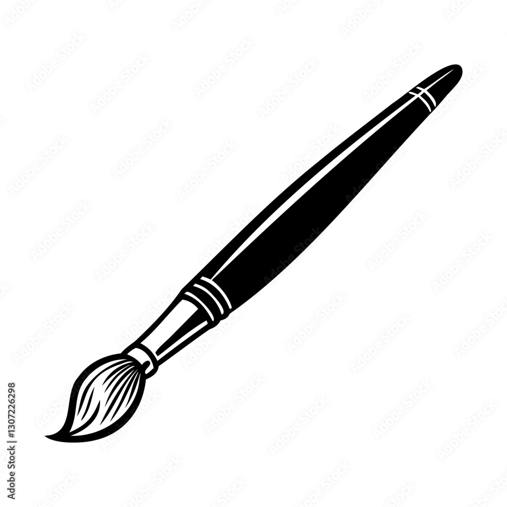 Fototapeta premium Paint brush icon. Black and white image of paint brush isolated on white background. Vector illustration