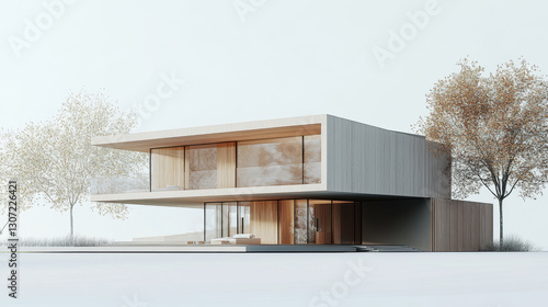 Fototapeta Naklejka Na Ścianę i Meble -  3D rendering of a modern house model on a white background. The architectural concept design.