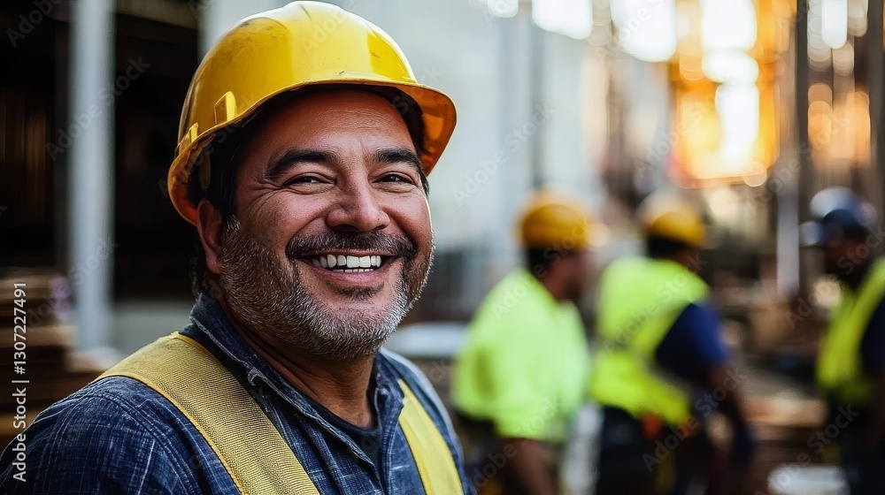 Friendly construction crew members enjoying their time together while working. Friendly construction crew members enjoying their time together while working.
