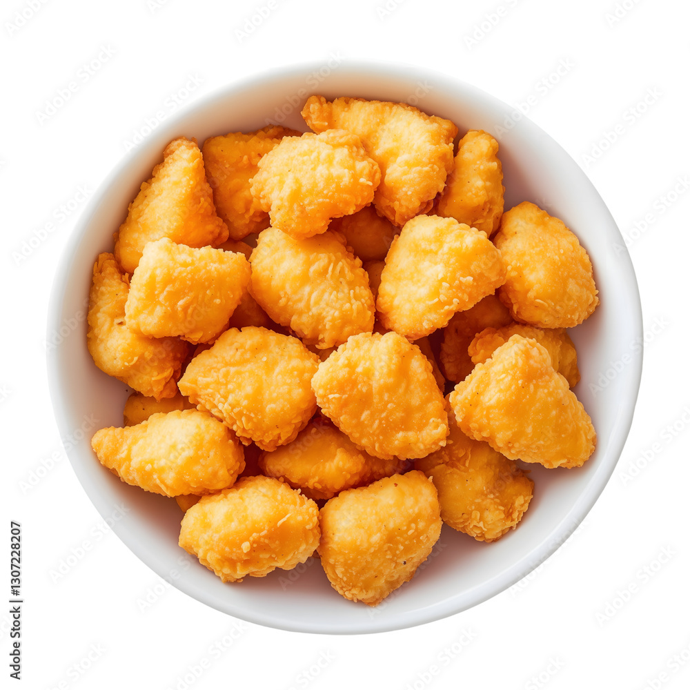 Crispy Fried Chicken Nuggets in White Bowl on Transparent Background Crispy Fried Chicken Nuggets in White Bowl on Transparent Background