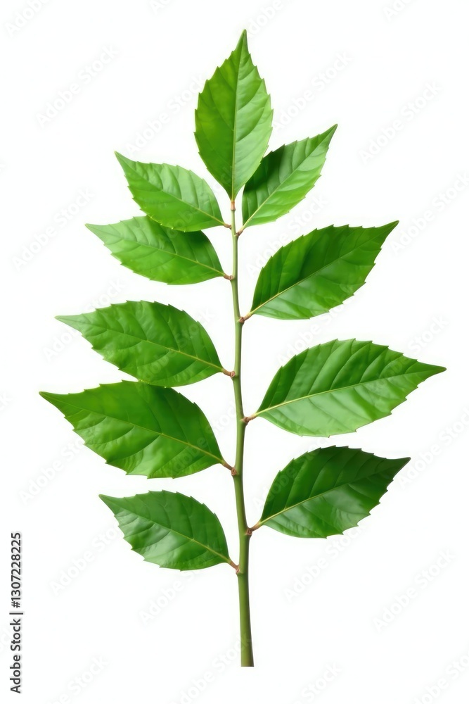 Dense leafy branch isolated on white background, flora, botanical Dense leafy branch isolated on white background, flora, botanical