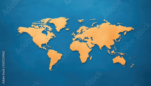 Fototapeta Naklejka Na Ścianę i Meble -  High resolution world map with artistic orange continents on blue background