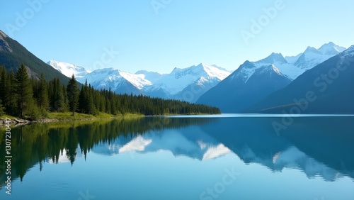 Scenic Mountain Lake Landscape with Reflections and Pine Trees