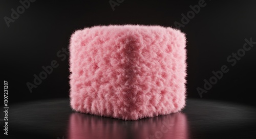 Pink Fluffy Cube on Reflective Floor