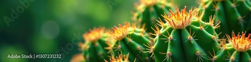 Wallpaper Mural Green stems with sharp spines and clusters of small flowers, cactus, green, spines Torontodigital.ca