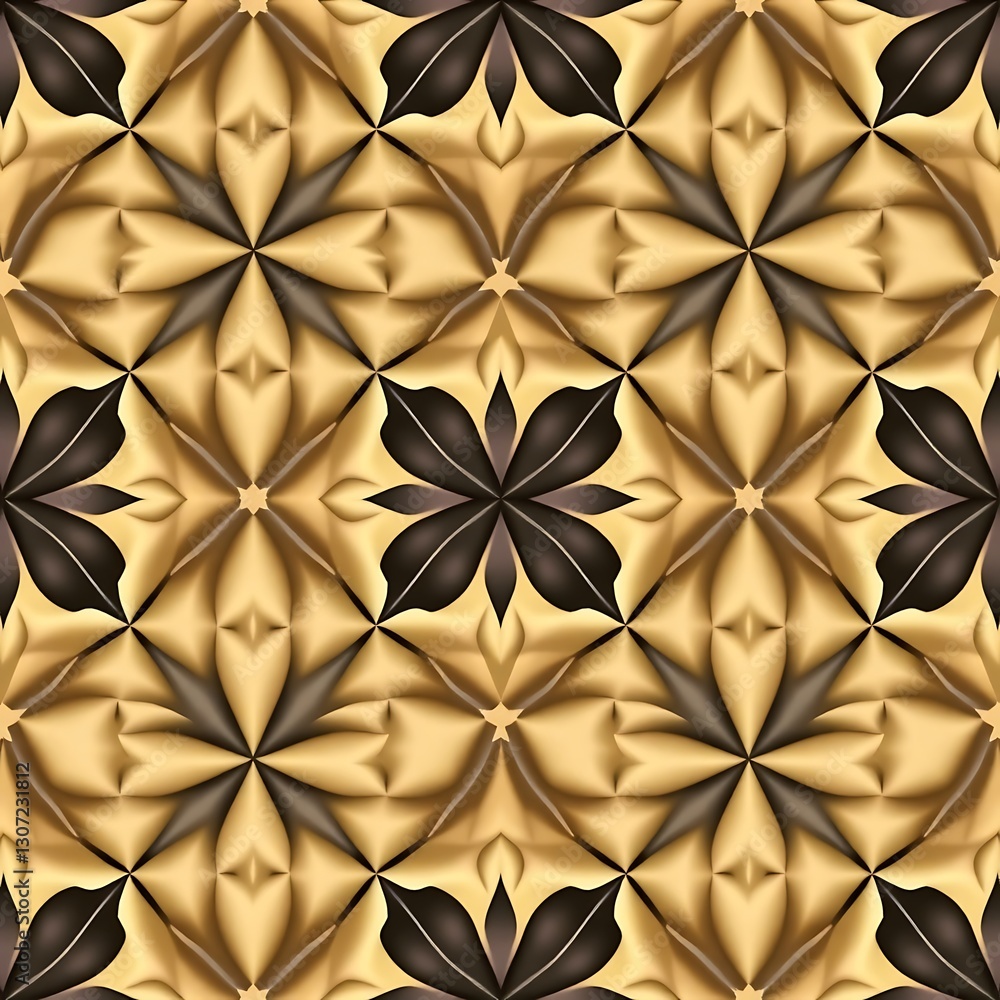 Golden Floral Pattern: A symmetrical, visually engaging golden floral pattern, with elegant, repeating motifs creating a sense of harmony, luxury, and sophistication. Golden Floral Pattern: A symmetrical, visually engaging golden floral pattern, with elegant, repeating motifs creating a sense of harmony, luxury, and sophistication.