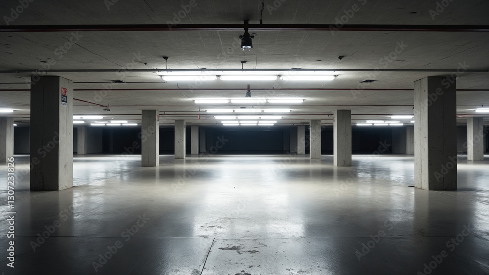 Fototapeta premium Modern Empty Concrete Parking Garage with Bright Lighting and Structural Design