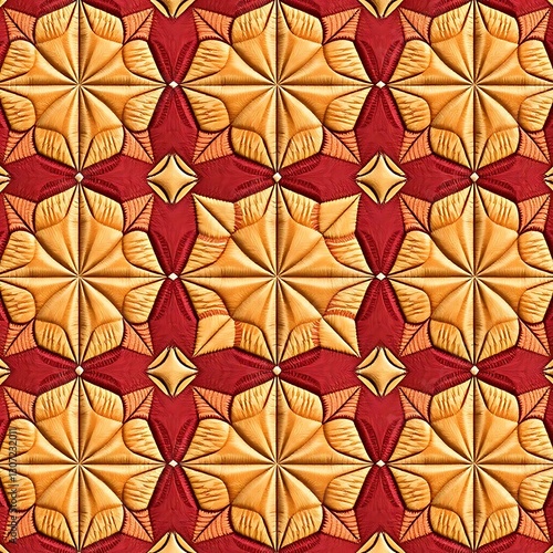 Golden Floral Pattern: An intricate, repeating pattern features golden, stylized flowers and intricate detailing, presented in a seamless repeat, adding luxury and warmth.