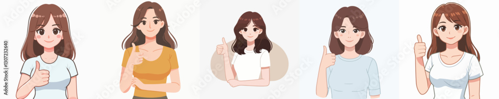 Collection of vectors of women giving thumbs up for appreciation Collection of vectors of women giving thumbs up for appreciation