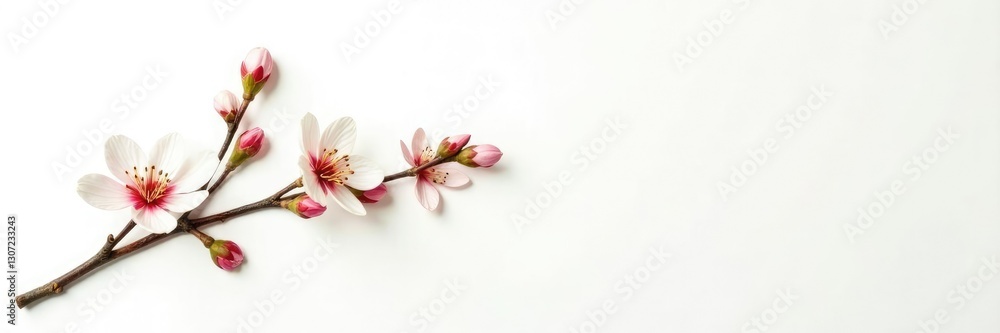 Naklejka premium Single branch with flowers on white background, nature, greenery, flowers