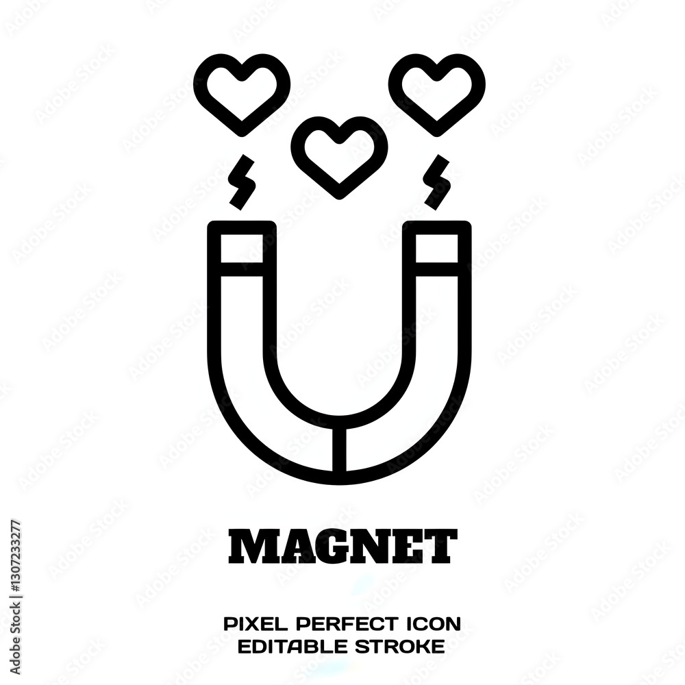 Fototapeta premium Magnet symbol, featuring an editable stroke outline icon isolated on white background flat vector illustration. Pixel perfect