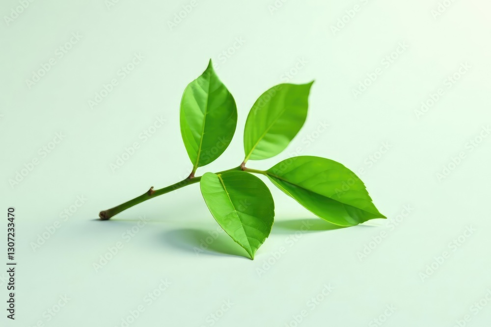 Fototapeta premium Single branch with slight shading isolated on white background, photography, closeup, green